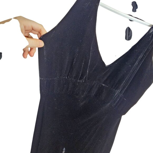 Vintage Y2K 90S Black Velvet Halter Dress Velvet Burnout Whimsigoth Fairygoth M - Picture 7 of 13